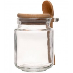 Porta Mantimentos 270ml Redondo com Colher e Tampa de Bambu Vidro